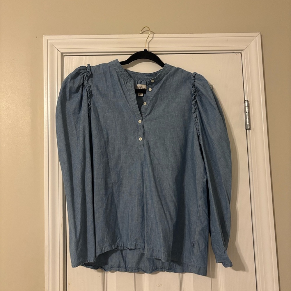 Jcrew Denim Puff Sleeve Top